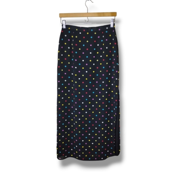 Vintage 80s Central Falls Polka Dot Skirt 6 New Wave Retro Chiffon Side Slit - Picture 2 of 11